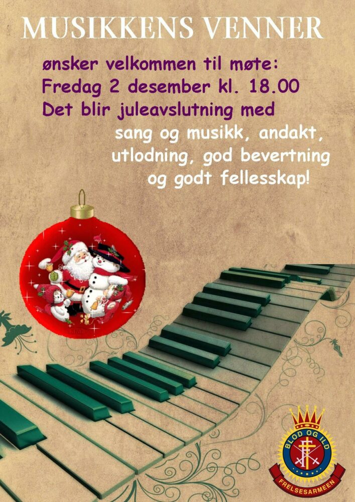 Plakat for møte Musikkens venner 2. desember 2022